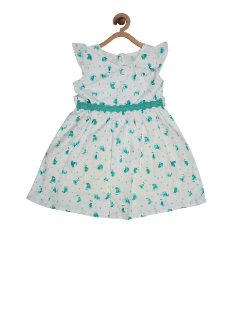 

CHUTPUT Girls White Printed Fit and Flare Dress