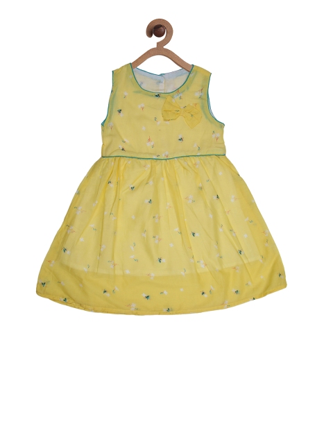 

CHUTPUT Girls Yellow Printed Fit and Flare Dress