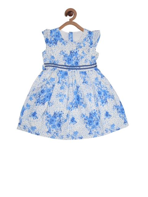 

CHUTPUT Girls Blue & White Printed Fit and Flare Dress