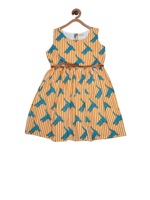 

CHUTPUT Girls Yellow & Blue Printed Fit and Flare Dress