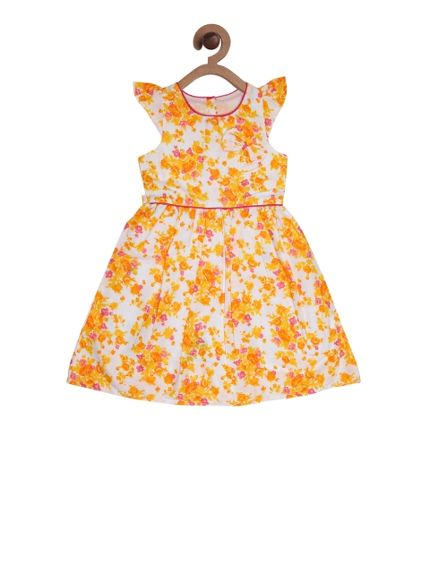 

CHUTPUT Girls Orange & White Printed Fit and Flare Dress