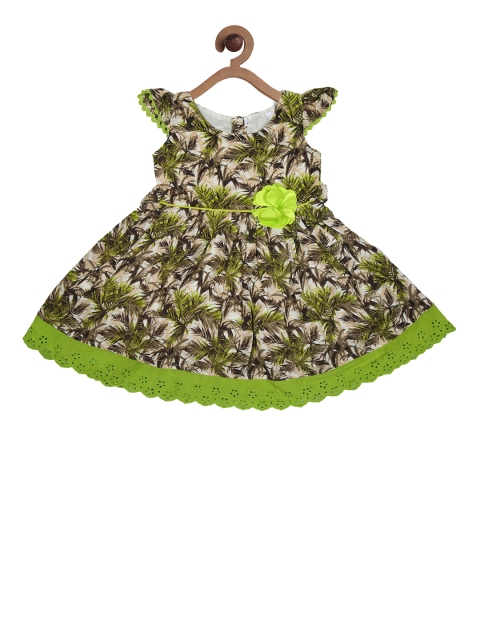 

CHUTPUT Girls Green & Black Printed Fit and Flare Dress