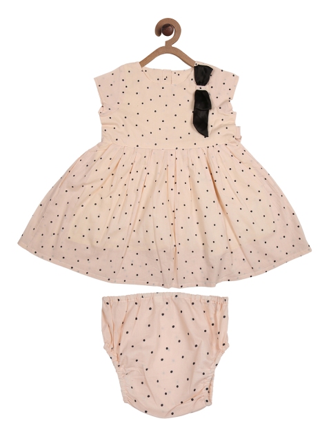 

CHUTPUT Girls Cream-Coloured Printed Fit and Flare Dress With Briefs