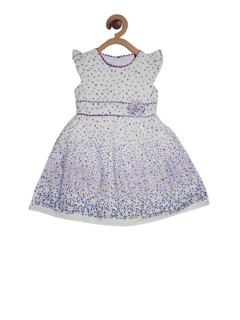 

CHUTPUT Girls White & Purple Printed Fit and Flare Dress
