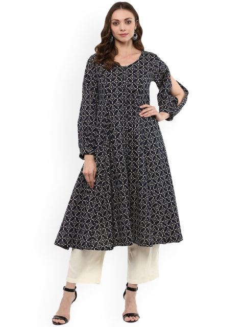 

Idalia Women Navy Blue & White Printed Anarkali Kurta