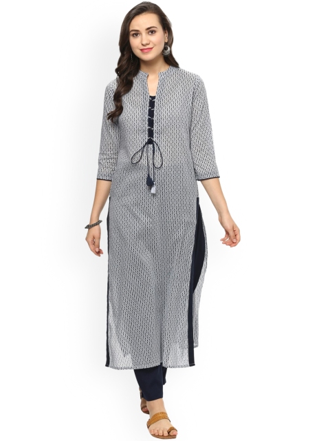 

Idalia Women Blue & White Printed Straight Kurta