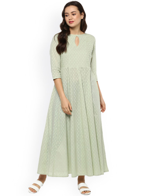 

Idalia Women Green Woven Design Anarkali Kurta