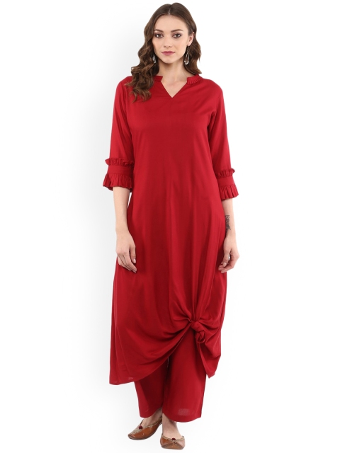 

Idalia Women Maroon Solid Kurta with Palazzos