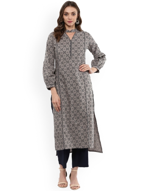 

Idalia Women Grey Printed Straight Kurta