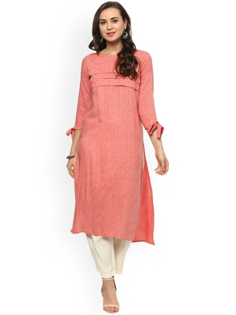 

Idalia Women Coral Printed Straight Kurta