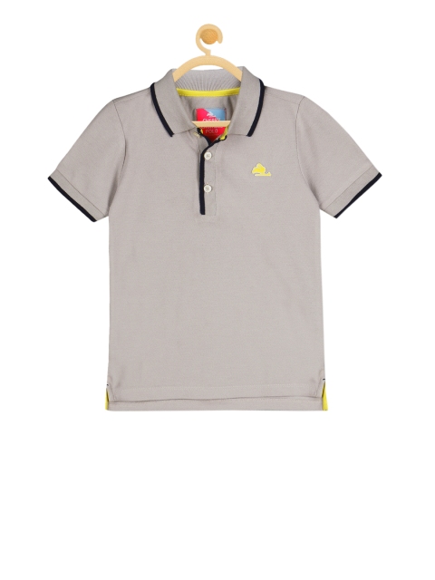 

Cherry Crumble Boys Grey Solid Polo Collar T-shirt