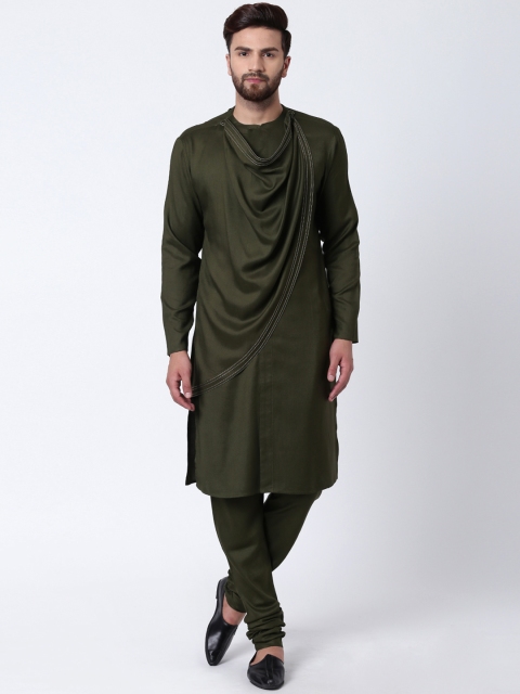 

I Know Men Olive Green Solid Kurta with Churidar