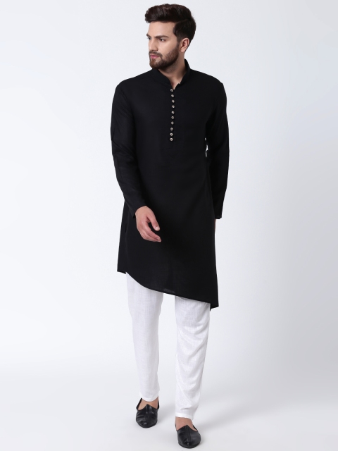 

I Know Men Black Solid Straight Kurta