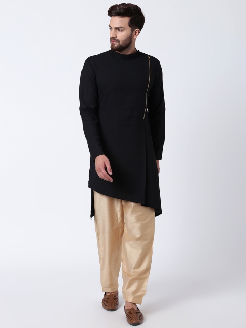 

I Know Men Black Solid Straight Kurta