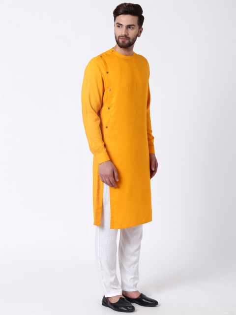 

I Know Men Mustard Solid Straight Kurta