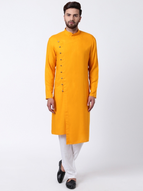 

I Know Men Mustard Solid Straight Asymmetric Kurta