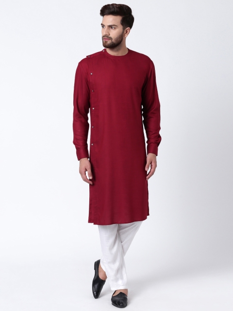 

I Know Men Maroon Solid Straight Kurta