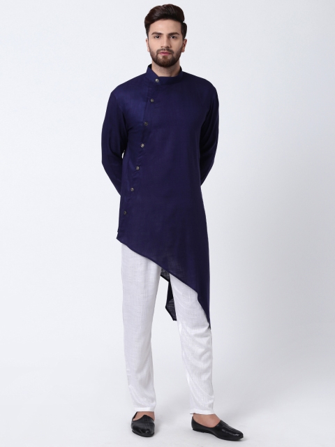 

I Know Men Navy Blue Solid Straight Kurta