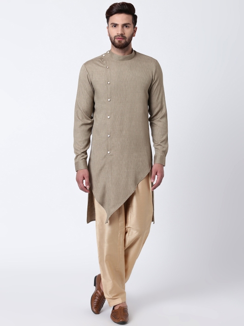 

I Know Men Khaki Woven Design Straight Kurta