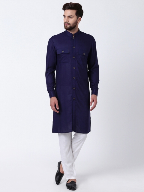 

I Know Men Navy Blue Solid Straight Kurta