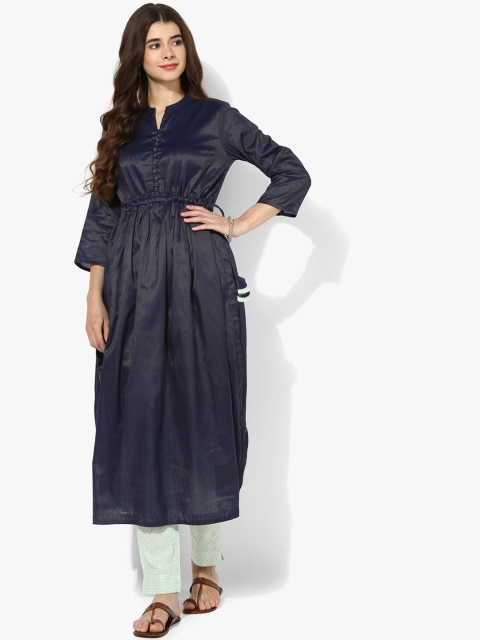 

Sangria Women Navy Blue Solid Kurta with Trousers