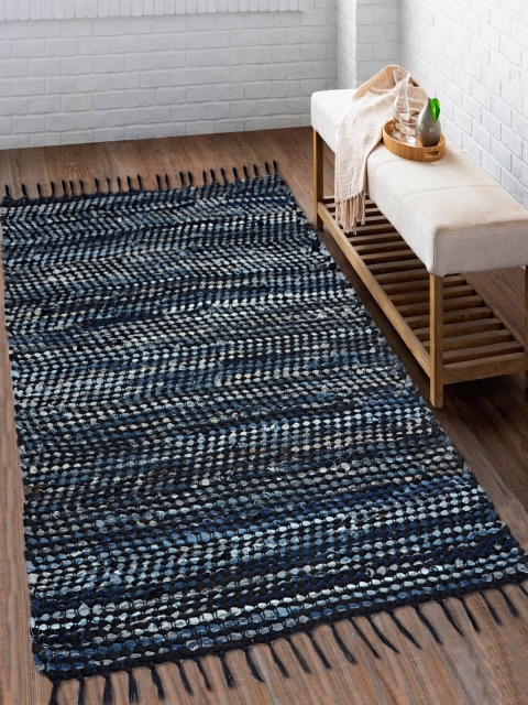 

Saral Home Unisex Blue Striped Dhurrie