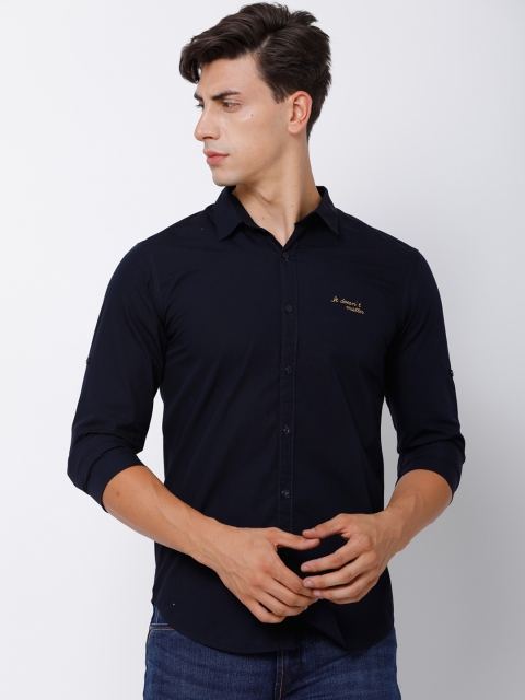

LOCOMOTIVE Men Navy Blue Slim Fit Solid Casual Shirt