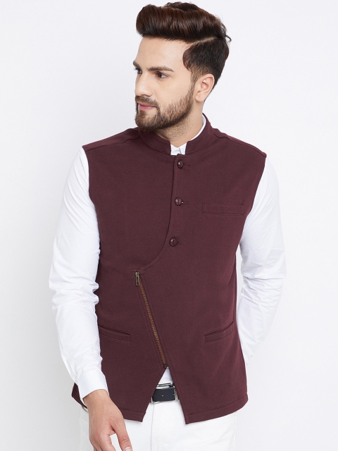 

Hypernation Men Maroon Nehru Jacket