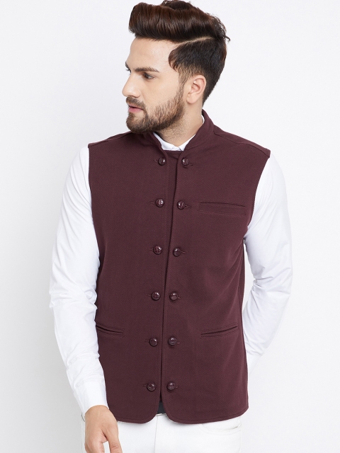

Hypernation Men Brown Pure Cotton Nehru Jacket