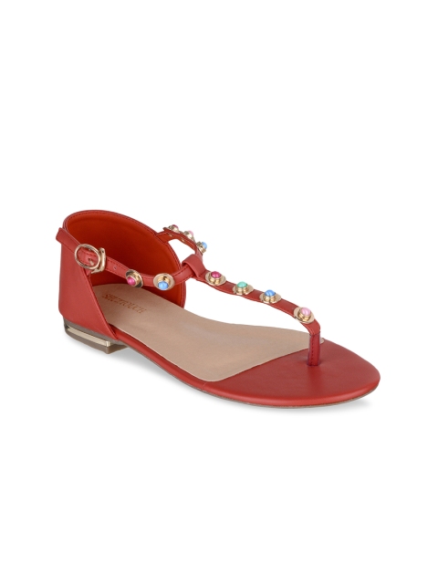 

SHUZ TOUCH Women Red Solid Synthetic Patent T-Strap Flats