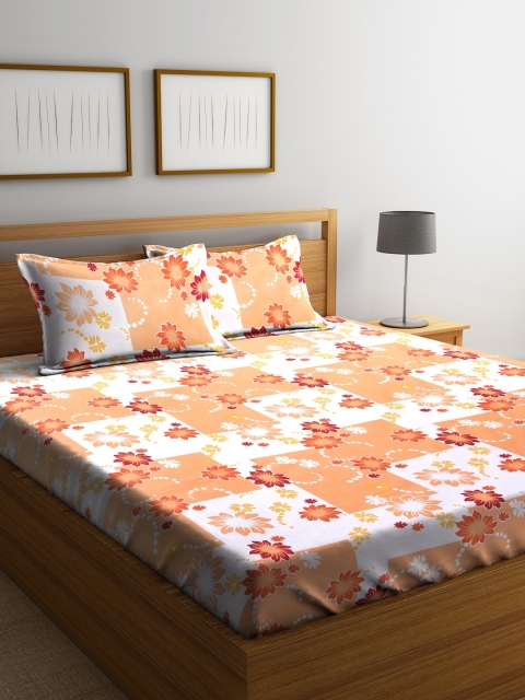 

BOMBAY DYEING Orange & White Floral Flat 104 TC Cotton 1 King Bedsheet with 2 Pillow Covers