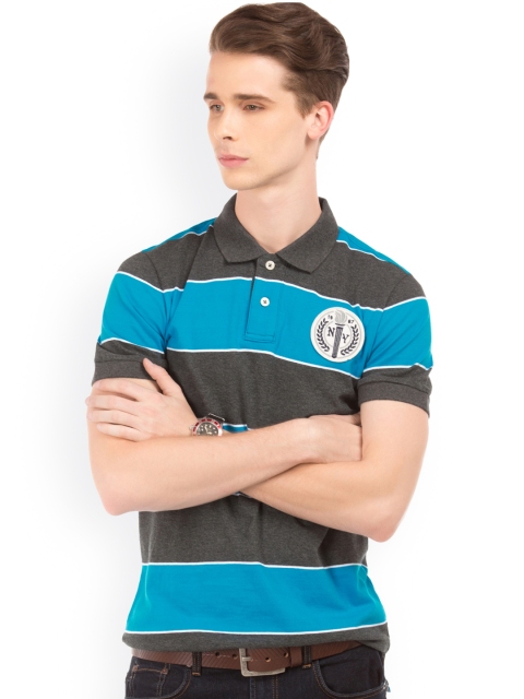

Aeropostale Men Blue Striped Polo Collar T-shirt