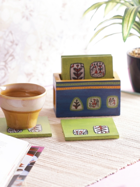 

VarEesha Set of 4 Blue & Green Wooden Coasters