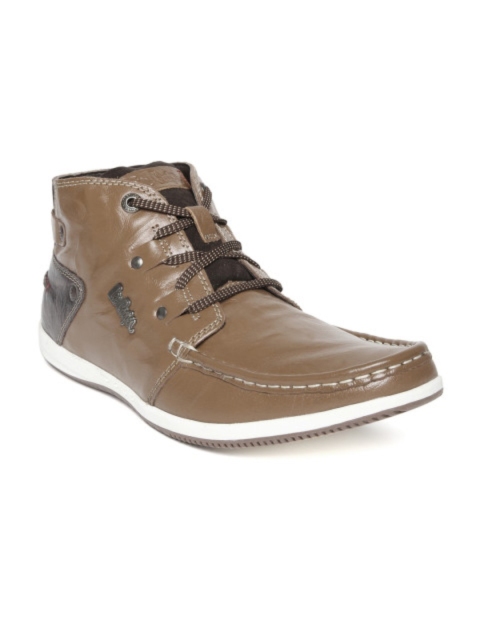 

Lee Cooper Men Tan Solid Leather High-Top Flat Boots