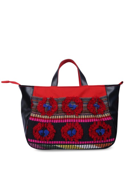 

Anekaant Red & Black Textured Handheld Bag