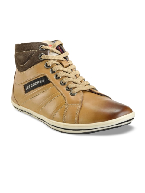 

Lee Cooper Men Tan Solid Leather High-Top Sneakers