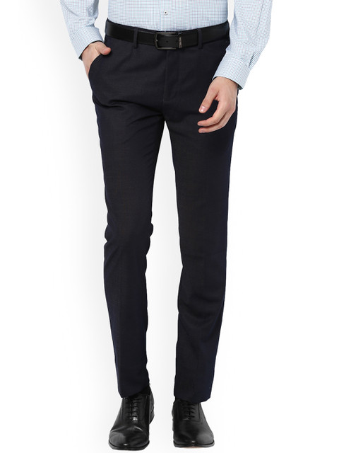 

V Dot Men Navy Blue Slim Fit Solid Formal Trousers