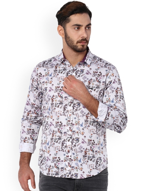 

V Dot Men White & Purple Slim Fit Printed Casual Shirt