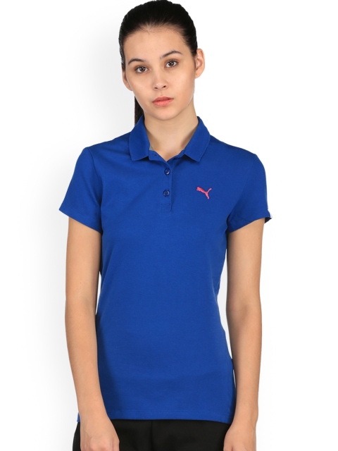 

Puma Women Blue Solid Polo Collar ESS Polo W T-shirt