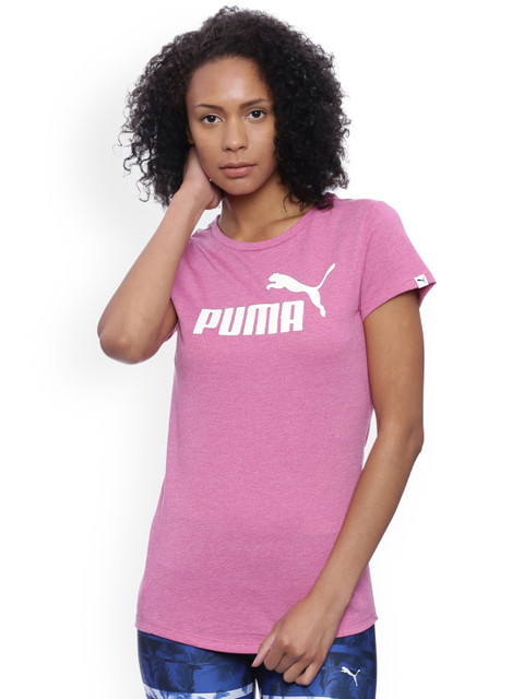 

Puma Women Pink Printed Round Neck ESS No.1 Tee Heather W T-shirt