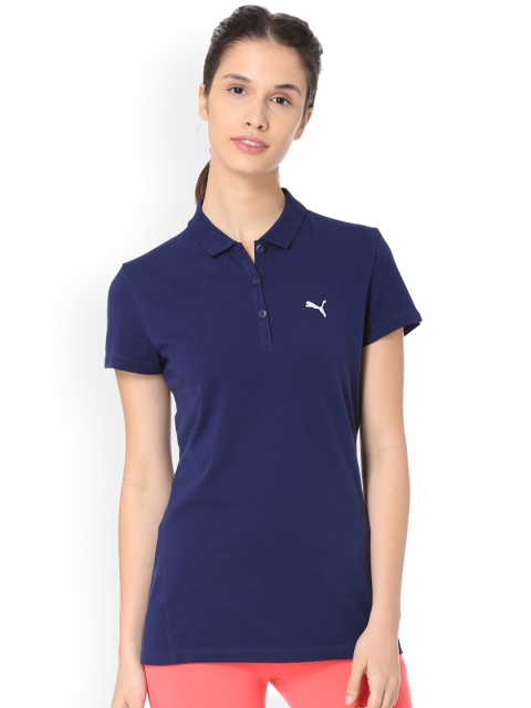 

Puma Women Blue Solid Polo Collar ESS Polo W T-shirt