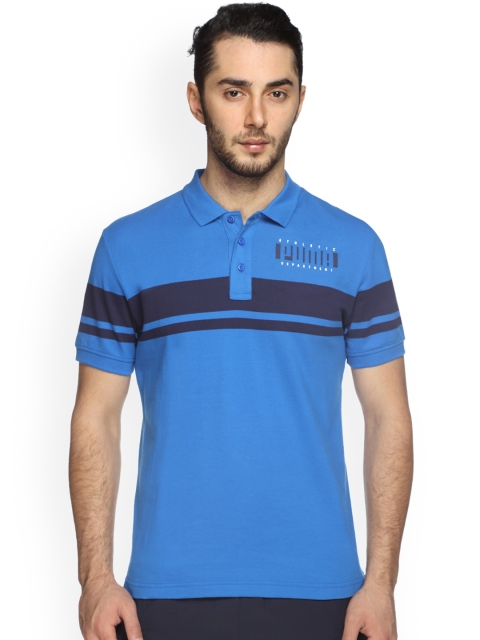 

Puma Men Blue Striped Polo Collar T-shirt