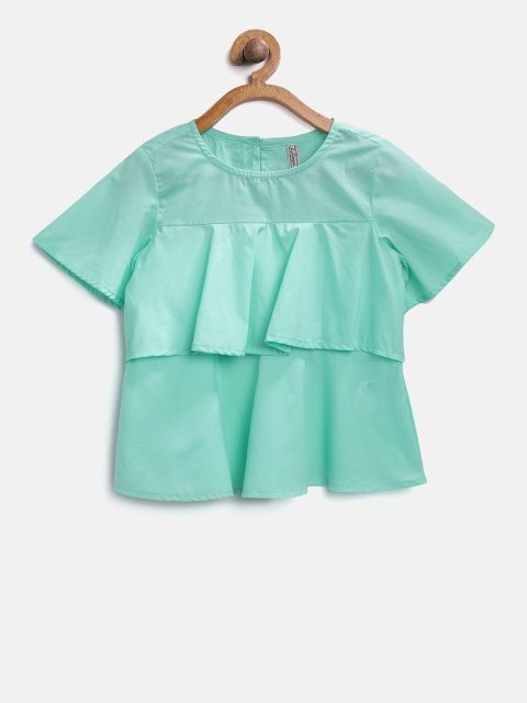 

Lee Cooper Girls Sea Green Solid A-Line Pure Cotton Top