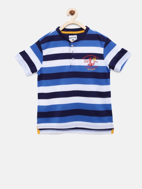 

Lee Cooper Boys Navy Blue Striped Henley Collar T-shirt