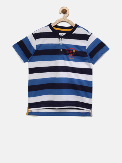 

Lee Cooper Boys White & Blue Striped Henley Neck T-shirt
