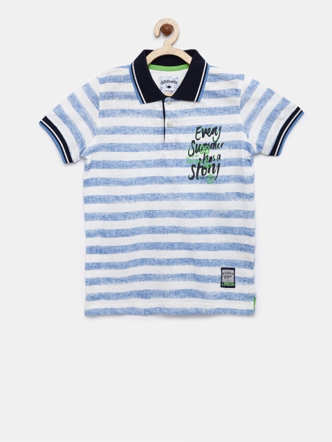 

Lee Cooper Boys White & Blue Striped Polo T-shirt