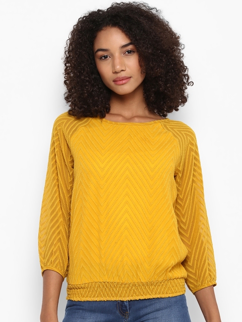 

Harpa Women Mustard Self Design Blouson Top