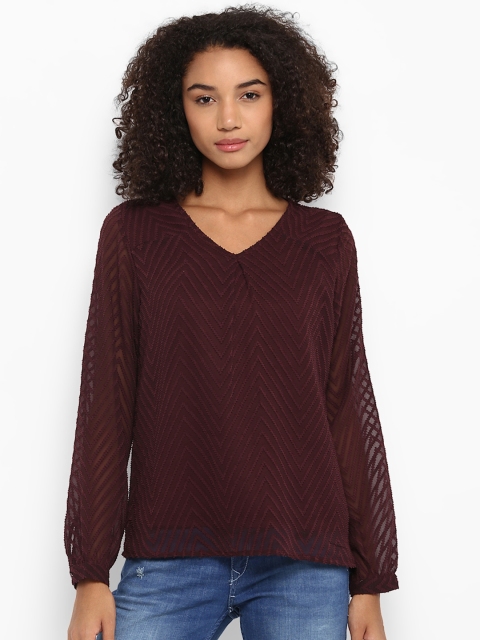 

Harpa Women Burgundy Self Design Top