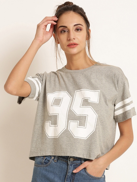 

Harpa Women Grey Printed Boxy Crop Top