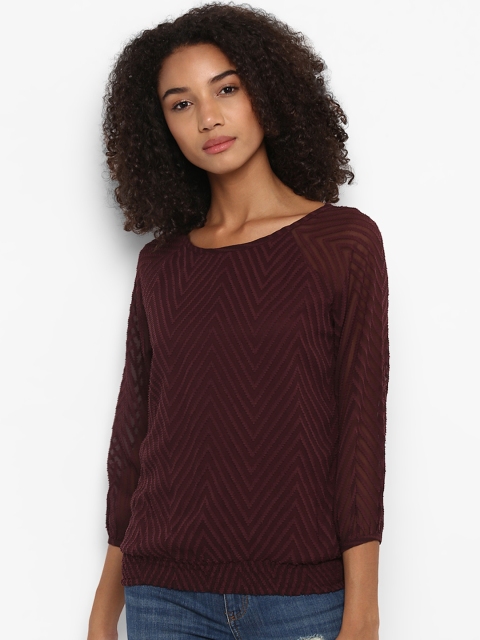 

Harpa Women Wine-Coloured Self-Design Blouson Top, Purple